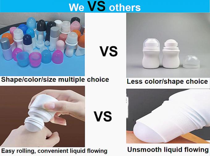 Customized 30ml 50ml 60ml Leak Proof HDPE Roll on Bottle with Plastic Roller Ball for Essential Oils and Perfumes