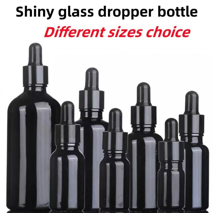 Hot Selling 5ml 15ml 20ml 30ml 50ml Essential Oil Shiny Black Glass Serum Dropper Bottle with Screw Cap Pipette