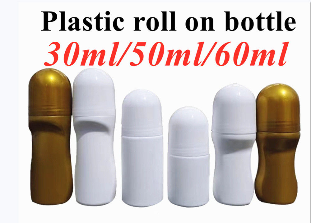 30 มล 50 มล HDPE พลาสติก เงินเปล่า Deodorant น้ํามันอีเซนเซียล Roll บนพลาสติก กระป๋องกลิ่นร่างกาย กลิ่นหอมพลาสติก Roller บนกระป๋อง