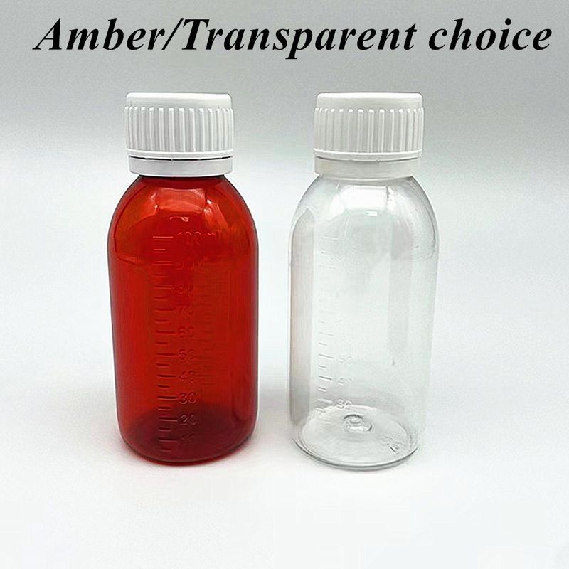 100 ml 120 ml 150 ml กลม อาหารสัตว์เลี้ยงพลาสติกเปล่า น้ํายา ยืดหยุ่นทางปาก กระป๋อง Amber Cought Syrup กระป๋อง