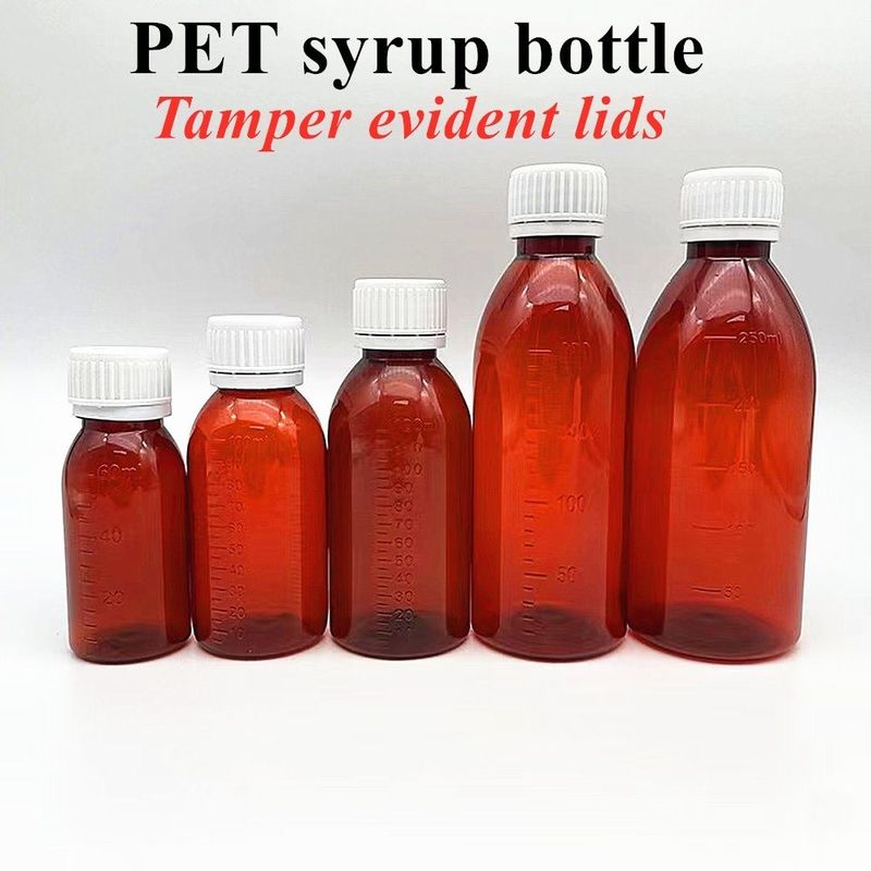 100 ml 120 ml 150 ml กลม อาหารสัตว์เลี้ยงพลาสติกเปล่า น้ํายา ยืดหยุ่นทางปาก กระป๋อง Amber Cought Syrup กระป๋อง