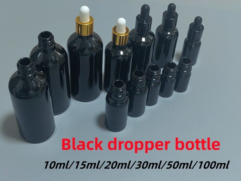 10 ml 15 ml 20 ml 30 ml 50 ml 100 ml น้ํามันอีเซนเชียลสีดํากระจกกระจกกระจกเครื่องสําอาง