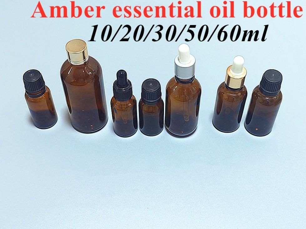 ขายร้อน ขนาดว่าง หรูหรา แอมเบอร์ สีน้ําตาล 10ml 15ml 20ml 30ml 50ml 60ml กระป๋องน้ํามันอีเซนเซียลแก้วสําหรับซีรั่ม