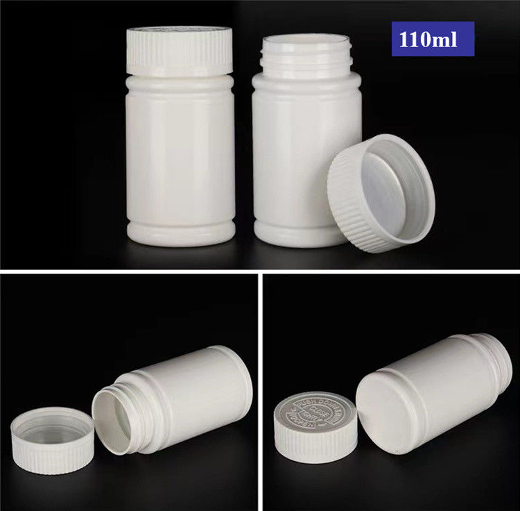 ช่องว่างปากกว้าง 100ml 150ml พลาสติกสีขาว PE ยาเม็ด ถังแคปซูลยา