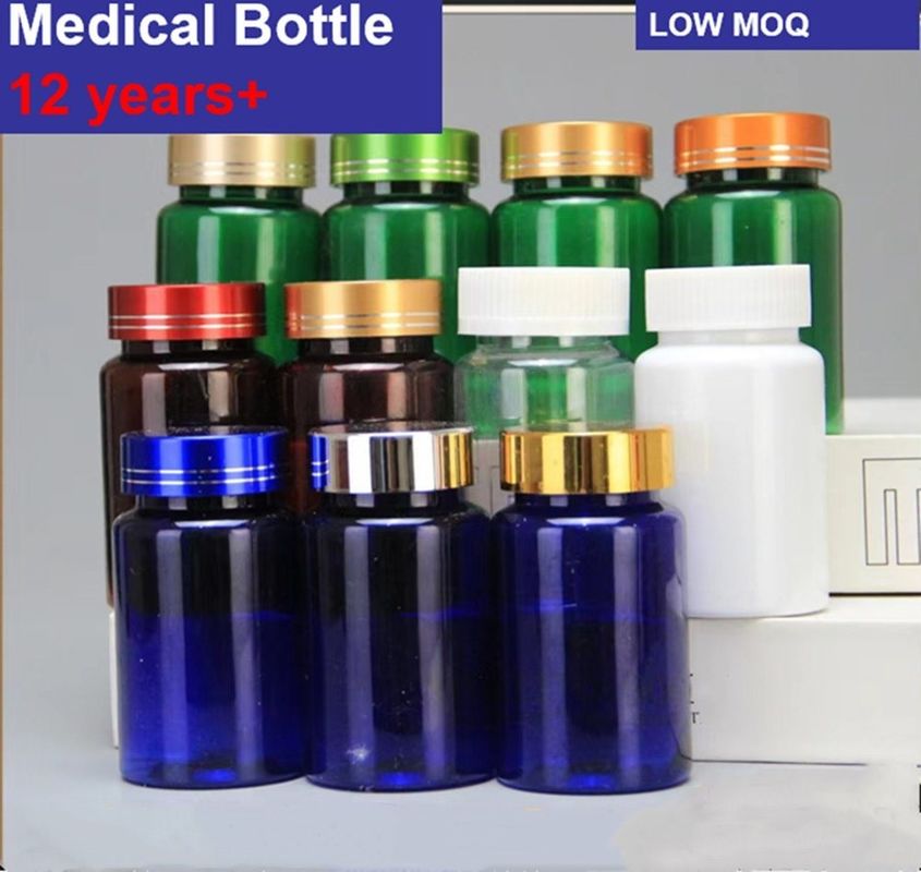 พลาสติกสีน้ําเงิน PET 100ml กระป๋องเม็ดแคปซูล พร้อมหมวกสกรูเงิน