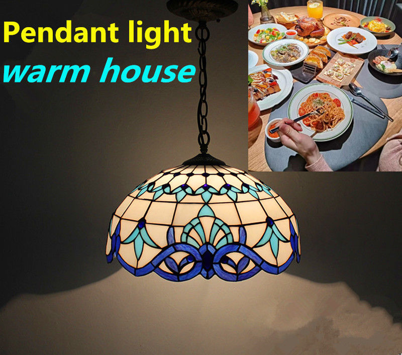 Retro Stain Pendant Light กระจกสี วิคตอเรียนแขวนแสงกระจก Pendant Lamp สําหรับห้องรับประทานอาหาร ห้องนั่งเล่น ห้องเรียน